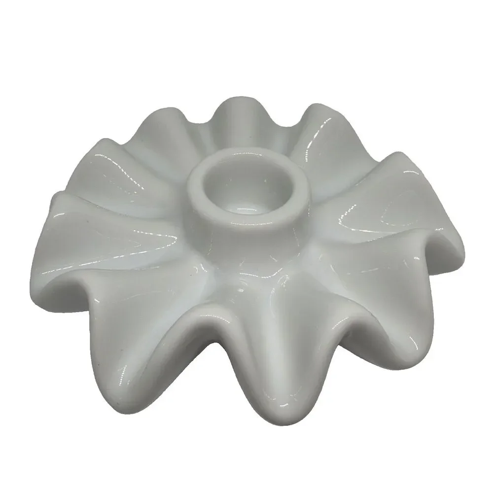 White Ruffles Ceramic Taper Candle Holder Modern Minimalist Fluted 4.3